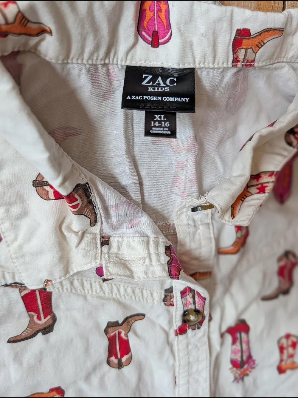 Zac Posen White Dress with Pink and Red Cowboy Boot Print